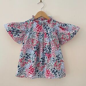 JANIE & JACK EUC Colorful Floral Light Weight Voile Lined Flutter Sleeve Blouse